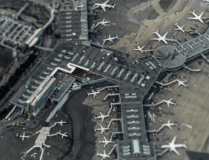 Vista de cima de um aeroporto
